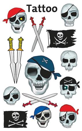 Matrica, tetoválás, 1 ív, 76x120 mm, AVERY ZWECKFORM, "Z-Design No.56632", kalóz halálfejek kardokkal